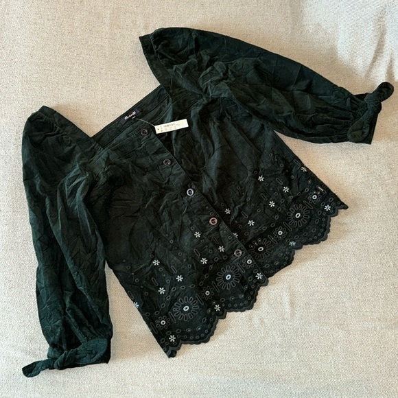 NWT Madewell Embroidered Eyelet Corduroy Tie-Sleeve Top - Picture 5 of 15